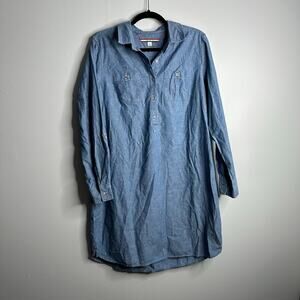 Tommy Hilfiger Women's Cotton Chambray Rolled Sleeve Denim Shirt Dress Size L